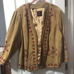 Adrienne Landau Mustard Suede Jacket with Red Stone Trim